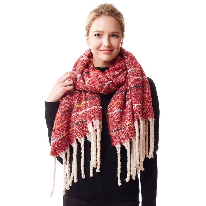 Hana - Wholesale Scarf - Women's - Glitz Color Stitch Fuzzy Oblong Winter Scarf1