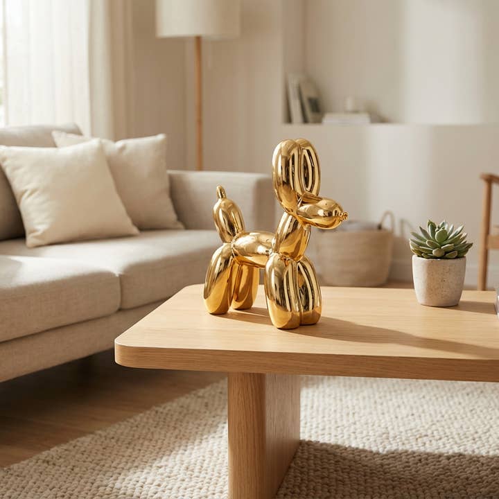 Flora Bunda Inc - Vente Sculpture - Sculpture de chien en ballon doré métallique de 10,5 pouces3