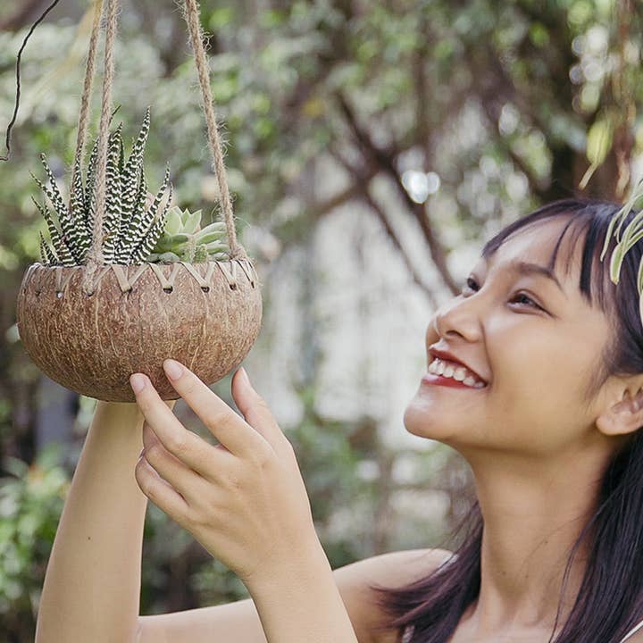 Rainforest Bowls – wholesale Hanging planter – Hanging Fiber Coconut Planter