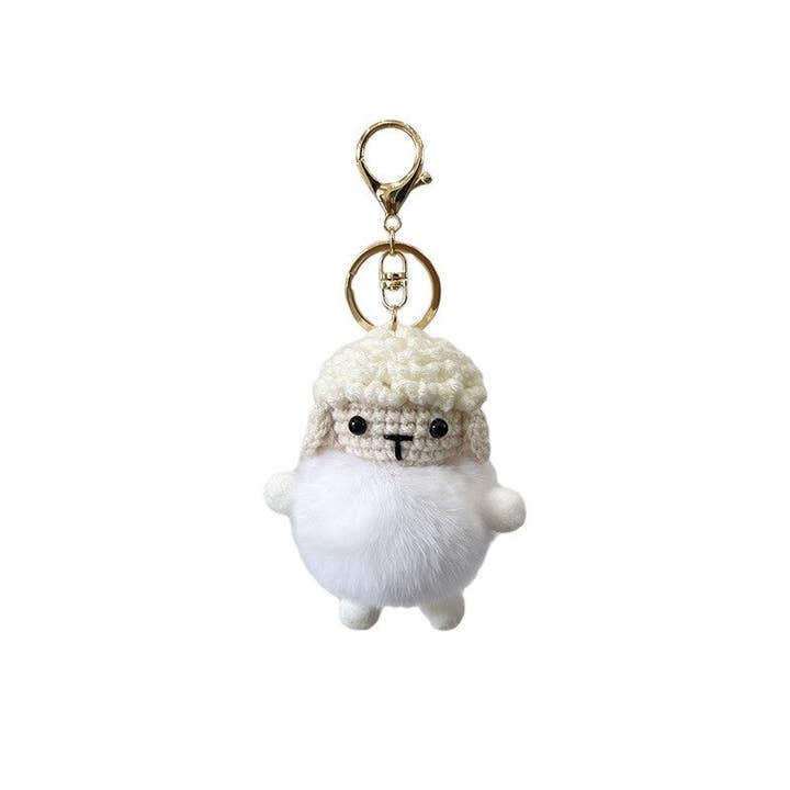 WHITE Rex Rabbit Fur Fluffy Lamb Doll Car Key Pendant Keychain for wholesale on Faire5