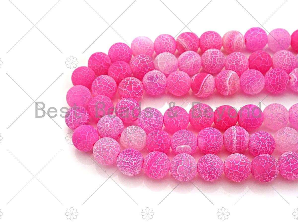 BestBeads&Beyond - Wholesale Beads - High Quality Natural Matte Frosted Pink Fire Crackle Agate beads, 6mm 8mm 10mm 12mm Round fire agate, 15.5" Full strand, sku#UA1542