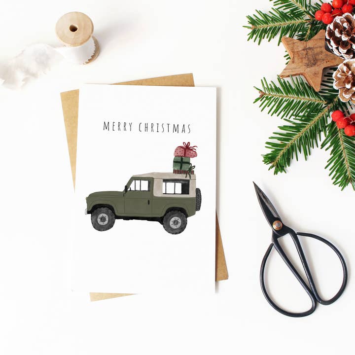 HeatherLucyJ Design - Wholesale Christmas Card - Green Land Rover Christmas Card2