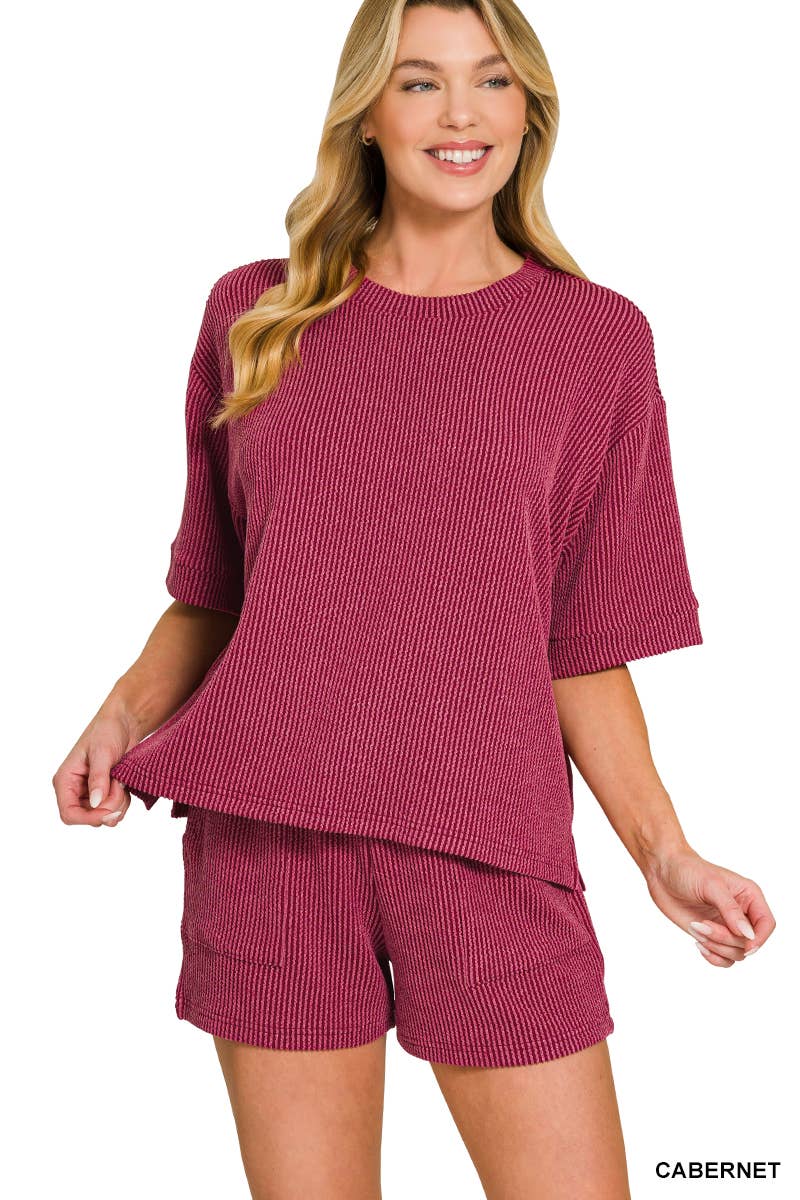 42POPS - Wholesale Lounge Set - Women's - `.Corded Rib Tee & Drawstring Shorts 2pc Set25