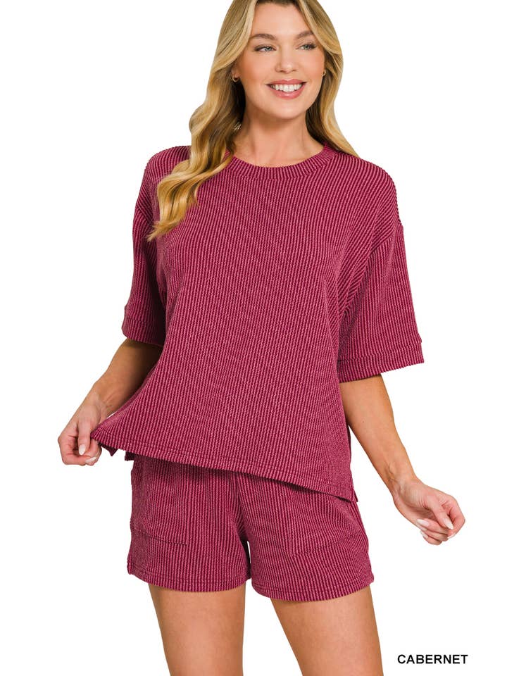 42POPS - Wholesale Lounge Set - Women's - `.Corded Rib Tee & Drawstring Shorts 2pc Set25
