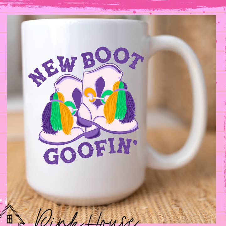 Mardi Gras New Boot Goofin Majorette Boot Graphic Coffee Mug for wholesale by Pink House On River Road