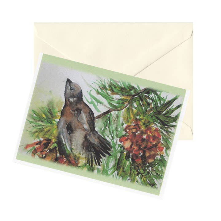 Fine Art For Small Spaces - Wholesale Everyday Greeting Card - Pine Bird Watercolor Nature Art Blank Note Card