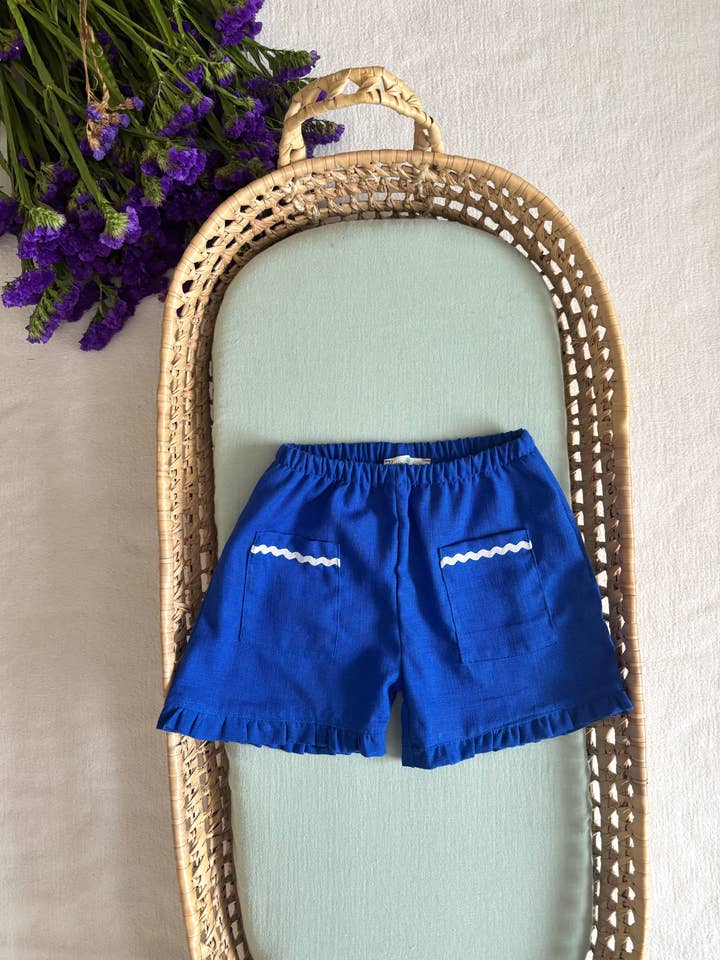 Pantaloncini in lino blu per la vendita all'ingrosso da parte di Maria Jasmim Baby & Child
