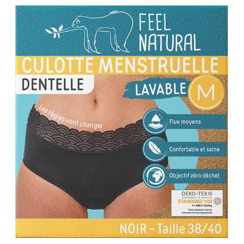 FRENCH TENDANCE - Wholesale Period Underwear - Women's - Washable and reusable lace menstrual panties BLACK2