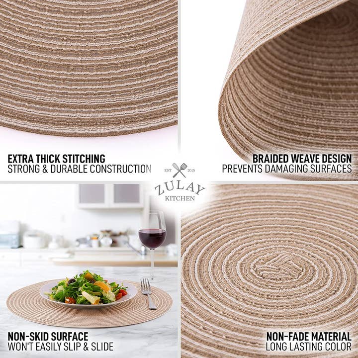 Zulay Kitchen - Wholesale Placemat - 15-Inch Braided Round Placemats – Set of 621