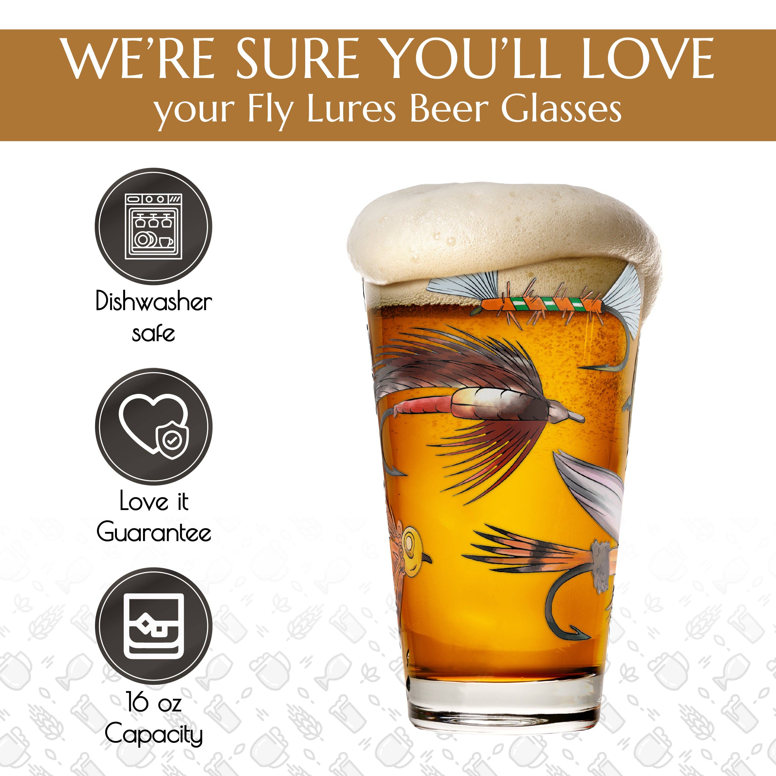 Greenline Goods - Wholesale Beer Glass/Mug - Fly Fishing Lures Beer Glass Set2