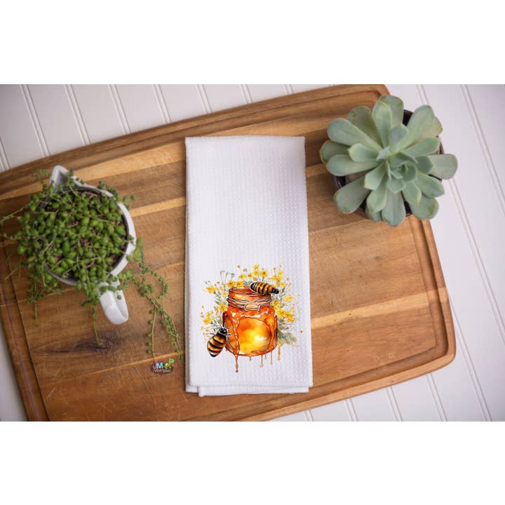 16"x24" Pot of Honey & Bees Series Waffle Towel for wholesale by JMCreationsNC