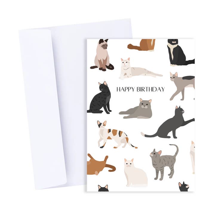 Cat Birthday Card - Cute Cat Happy Birthday Greeting Card for wholesale by Popsy Press