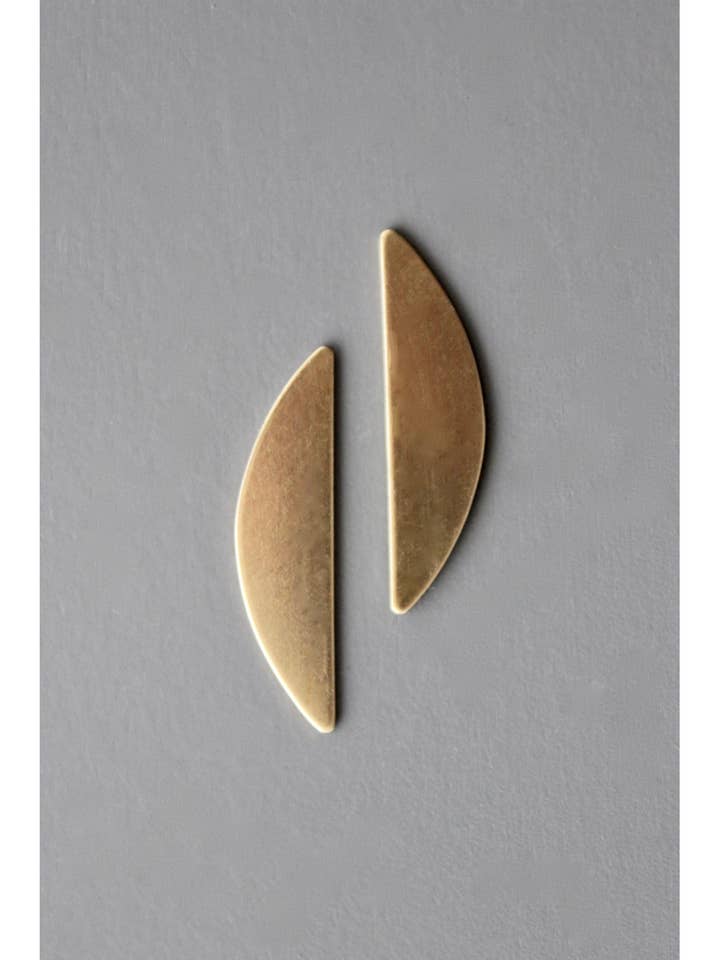 BKNE60 Half moon brass post earrings for wholesale by David Aubrey Jewelry