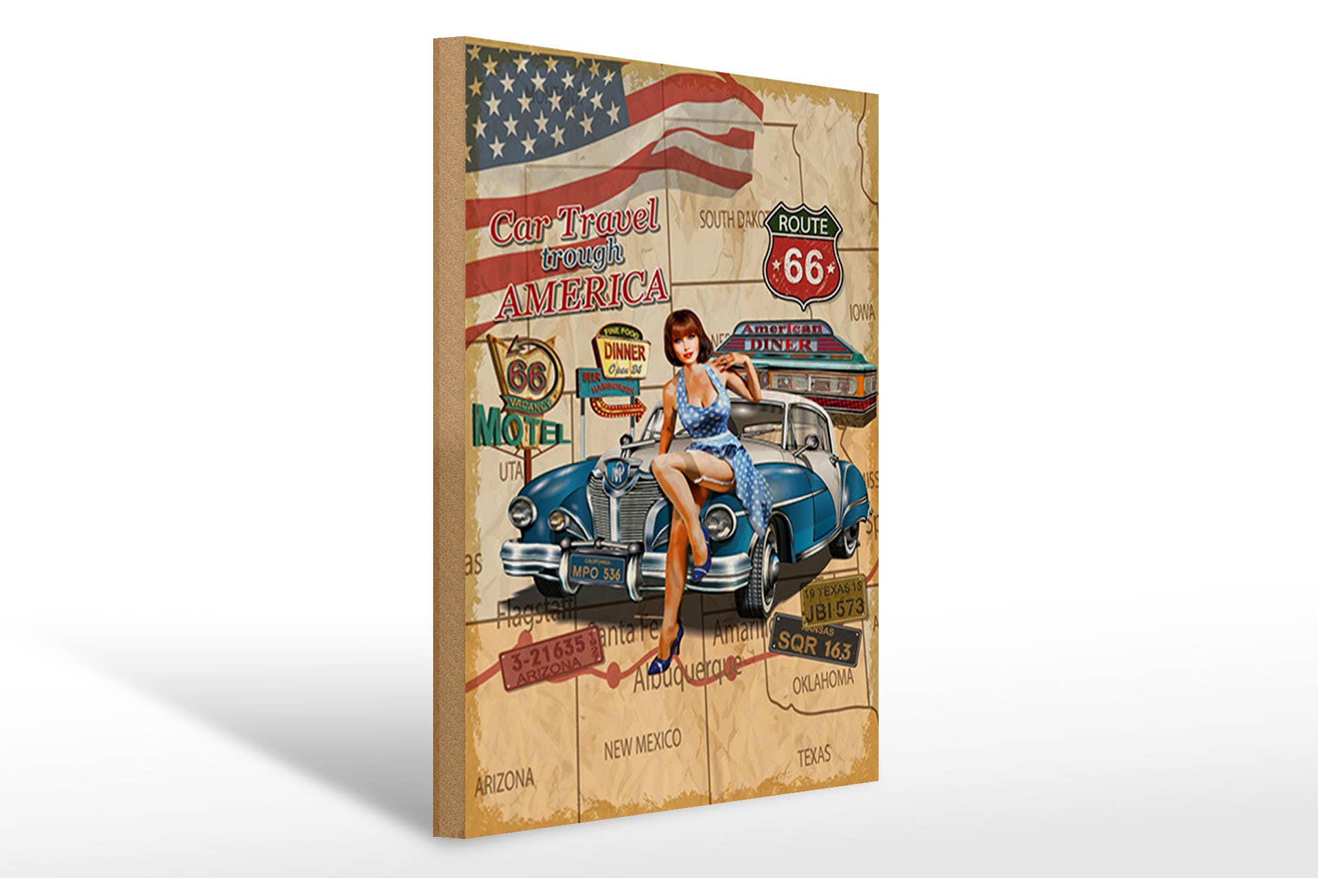 Femer - Wholesale Sign - Pinup Car Travel Trough America Retro Wooden Sign 30x40cm0
