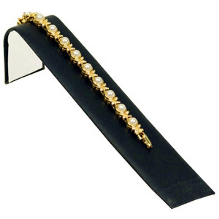 Bracelet Chain Watch Jewelry Display Ramp Black Leather 8"L for wholesale by Zakka