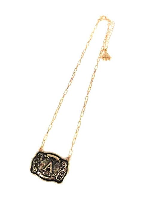 Western Belt Buckle Initial Necklace for wholesale by Snowing West
