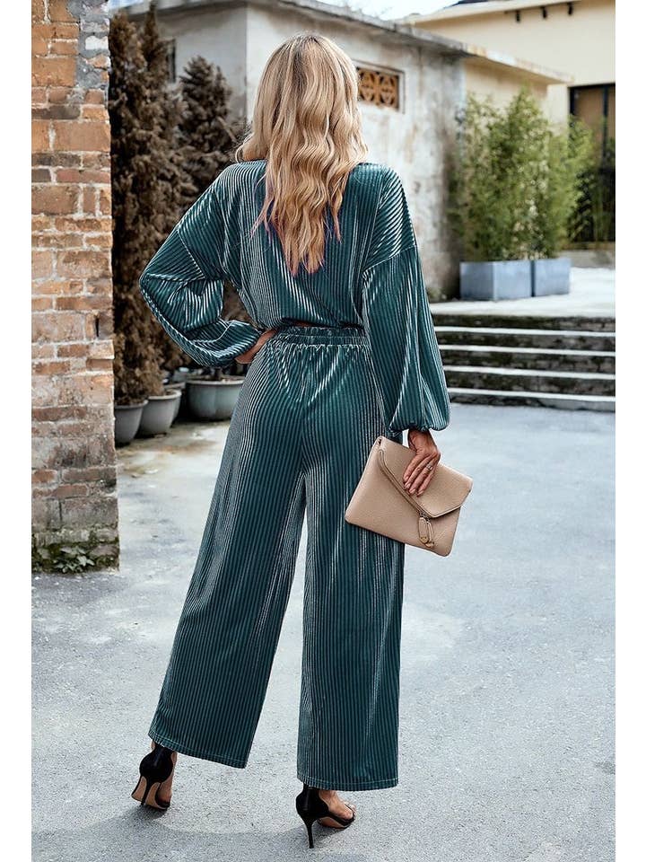 Miss Sparkling - Wholesale Top & Pant Set (NOT Loungewear) - Women's - Ribbed velvet two piece pant set