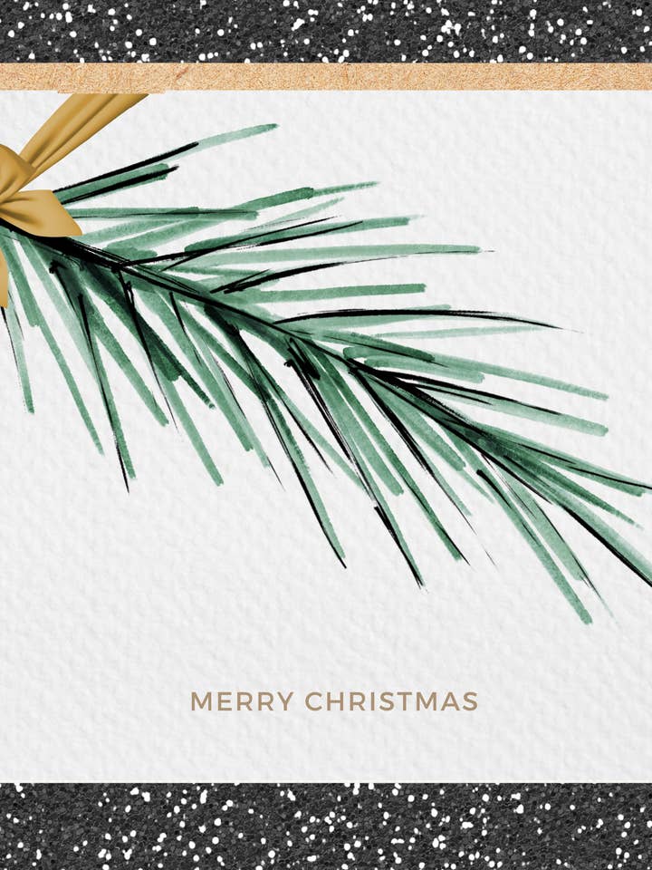 ”God jul” Pine Branch med Gold Ribbon Holiday Card för wholesale av Paper Kuts