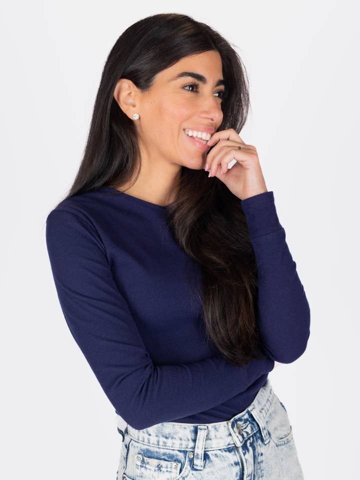 ROMI TOP LONG SLEEVE (NAVY) for wholesale by Yakira Bella