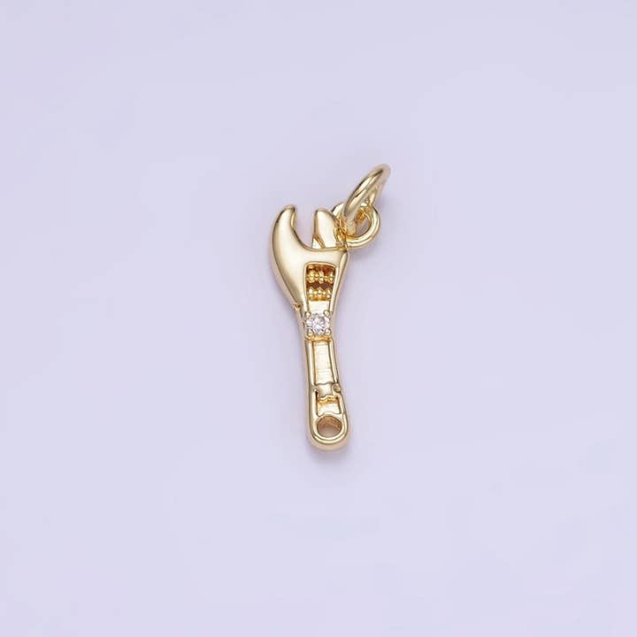 Aim Eternal - Wholesale Individual Charm/Pendant - 14K Gold Filled CZ Motor Wrench Construction Tool Mini Charm | W557