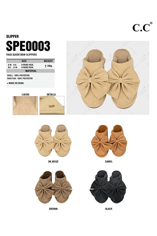 Hana - Wholesale Slippers - Women's - C.C Faux Suede Bow Slippers4