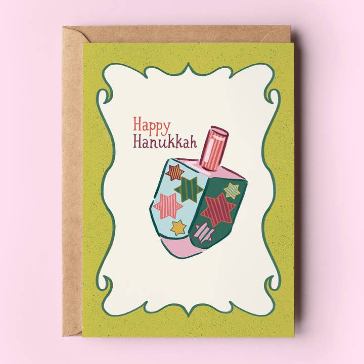Happy Hanukkah Funky Dreidel Colorful Greeting Card for wholesale by The Shelley Society