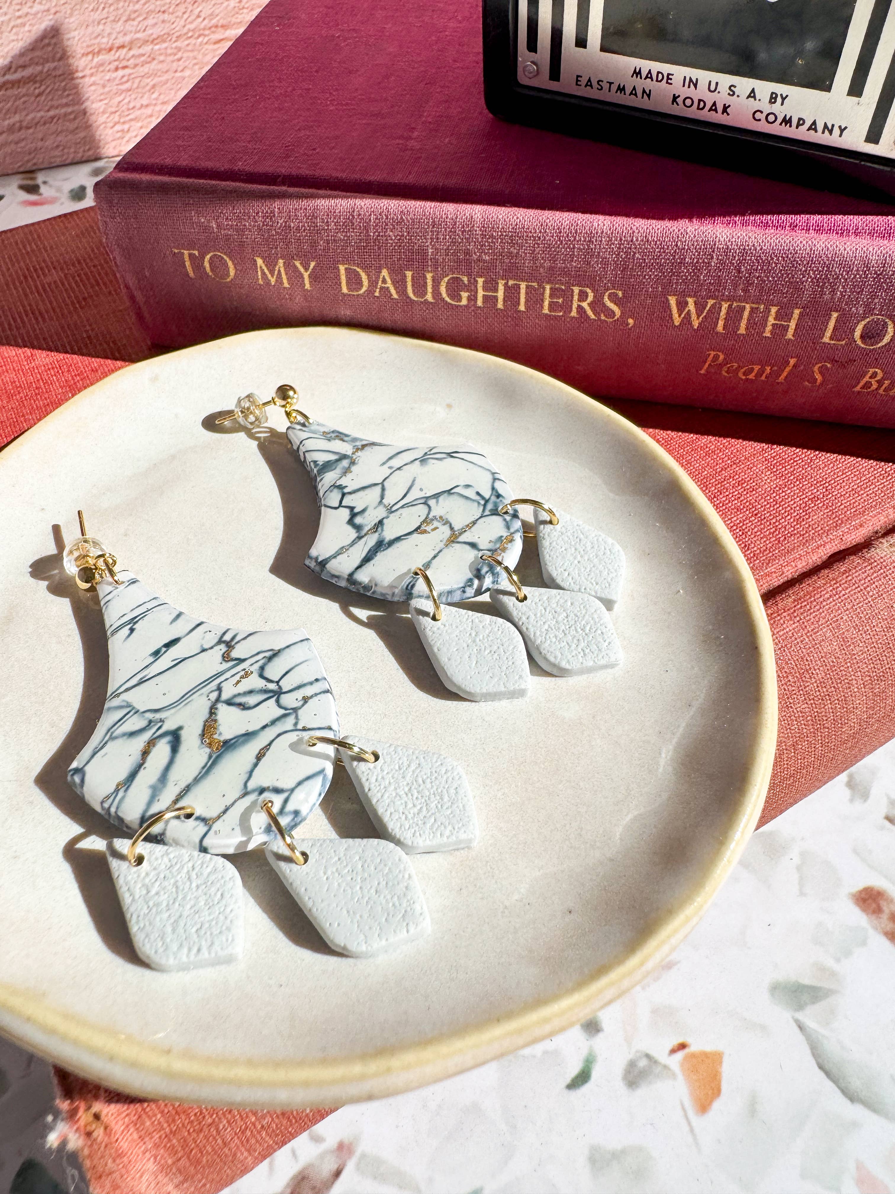 Anam Cara Clay Goods - Wholesale Dangle Earrings - Marbled Cherish Drop Earrings-Polymer Clay2