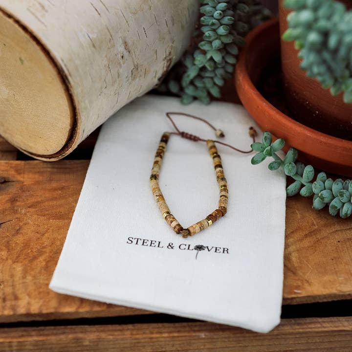 Steel & Clover - Wholesale Beaded Bracelet - Pipestone Bead & Stone Bracelet