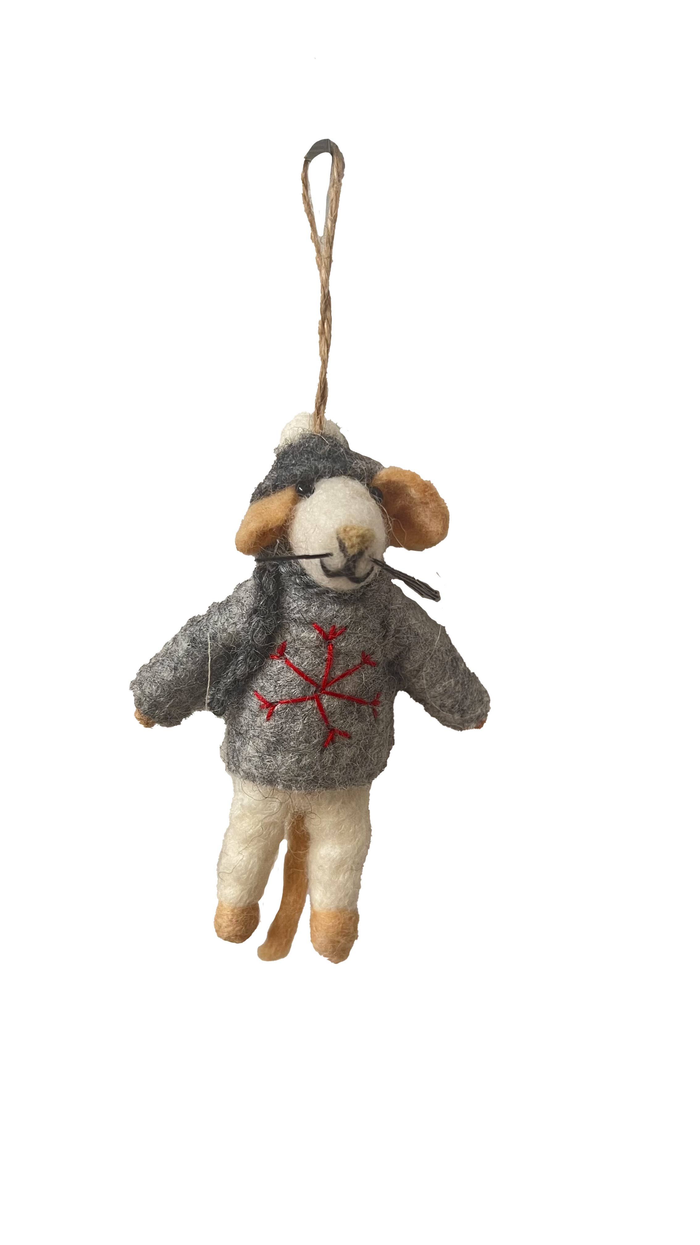 Ratón festivo de lana afieltrada a mano con suéter de copo de nieve ornamento para venta al por mayor de Zumki