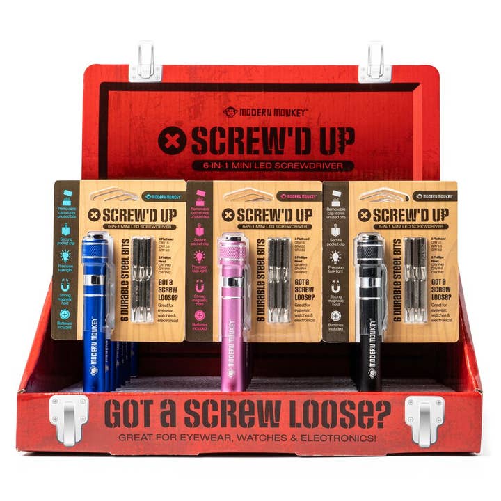 DM Merchandising - Wholesale Handy Tool - Modern Monkey® Screw’d Up 6-in-1 Mini LED Screwdriver