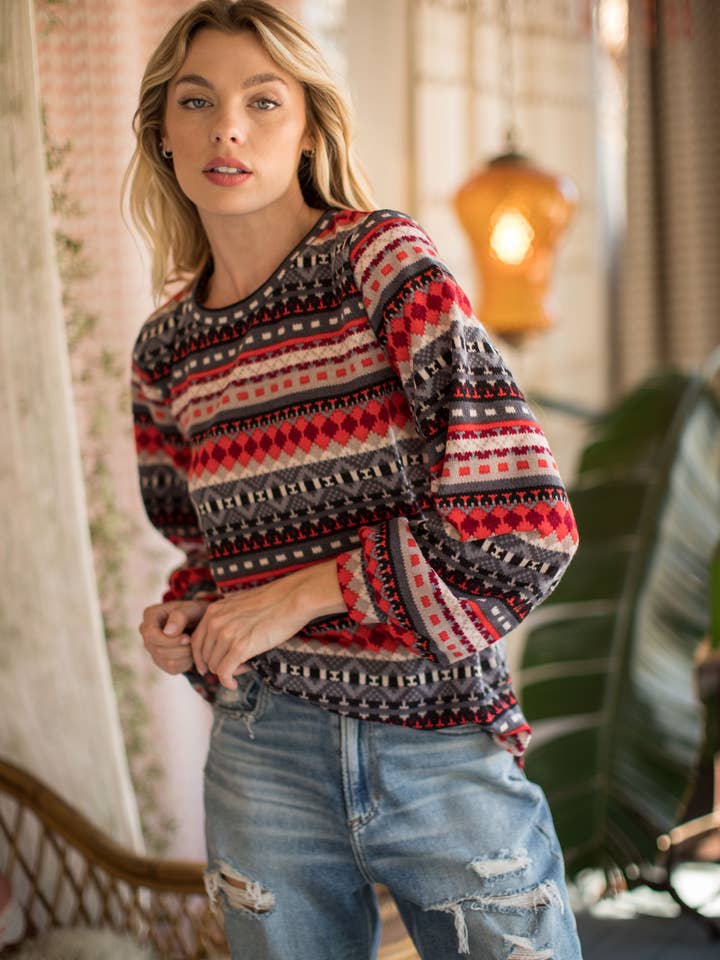 BOMBOM - Wholesale Knit Sweater - Women's - TL1699 AZTEC MIDWEIGHT SWEATER5