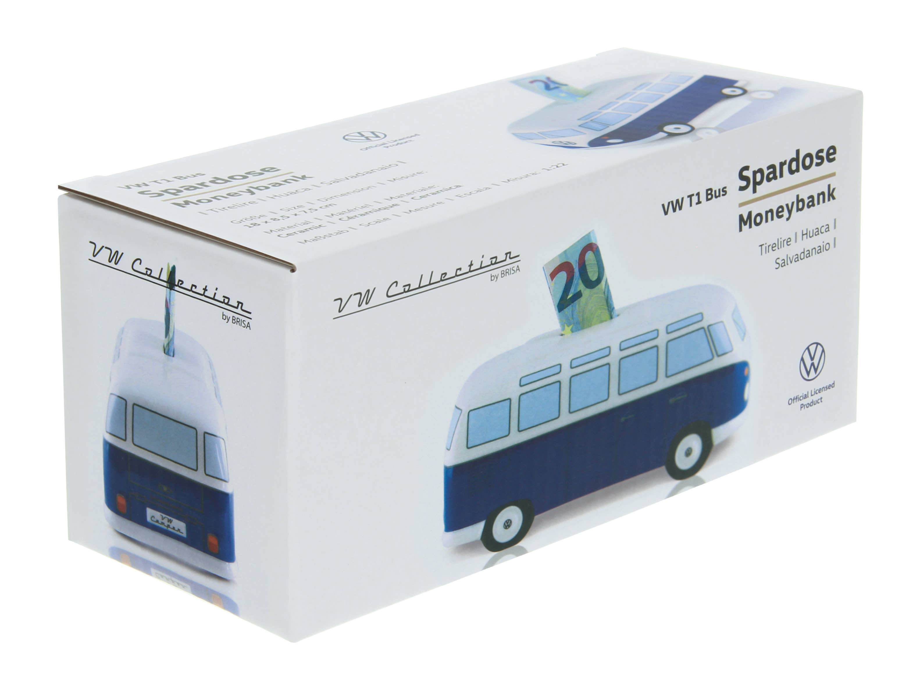 VW Collection by BRISA – Mealheiro por atacado – Cofrinho de cerâmica VW T1 Bus clássico azul (escala 1:22)6