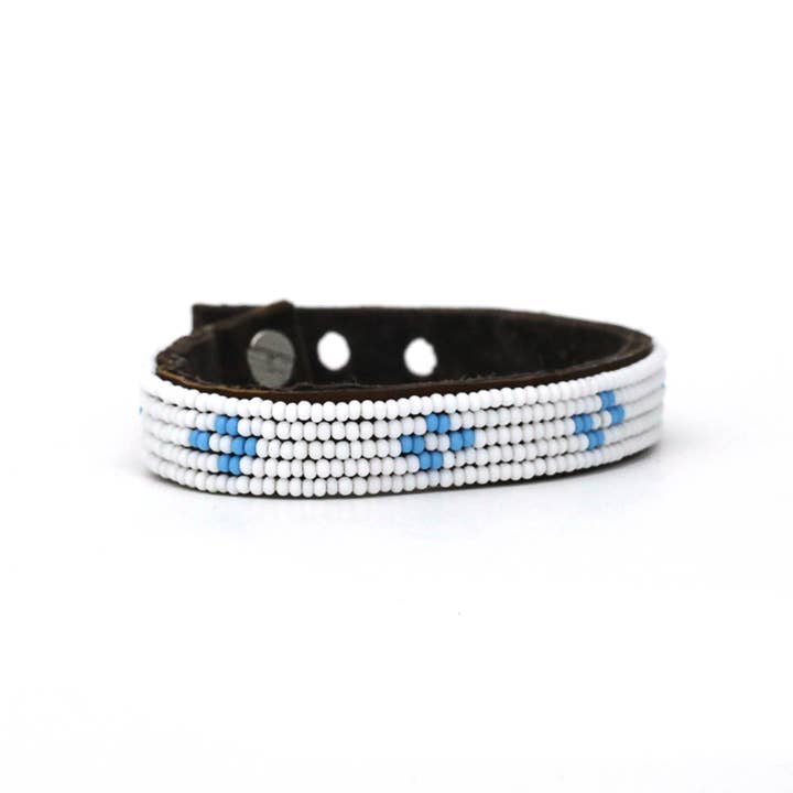 Small Light Blue Diamond Leather Cuff for wholesale by Swahili Coast