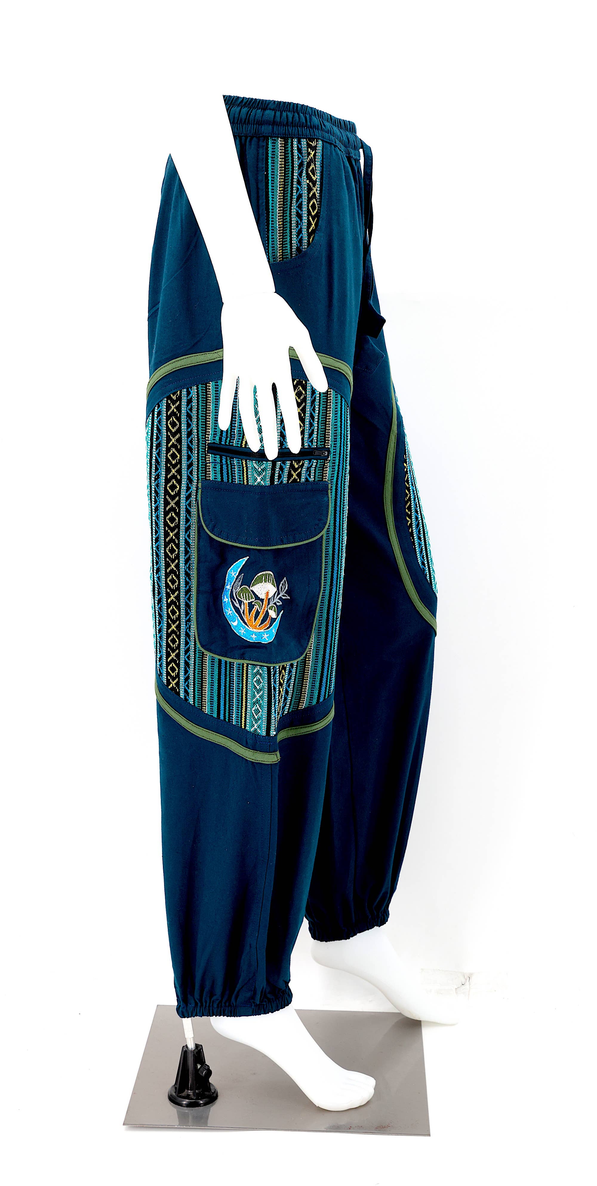 Himalaya Handmade - Venta al por mayor Pantalones - Mujer - Pantalones bohemios hechos a mano de algodón con bordado de luna y hongos estilo harem33