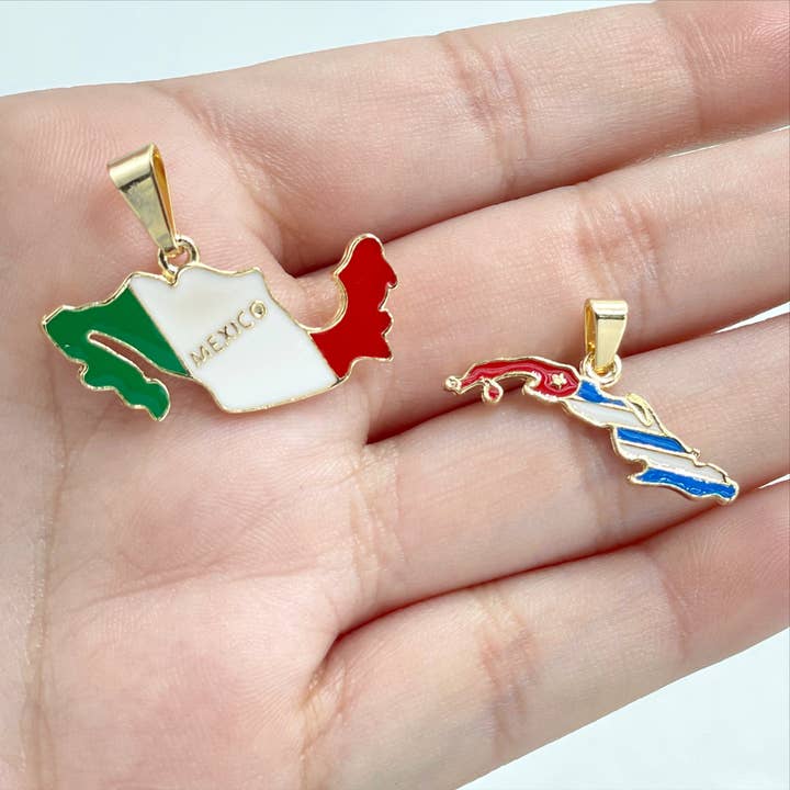 DIJU Jewelry - Wholesale Individual Charm/Pendant - 18k Gold Filled Cuba or Mexico Map, Colored Pendant Charms3