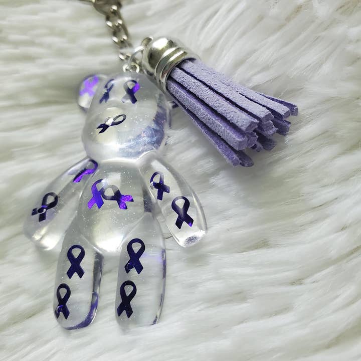 Tots And Tumblers Art - Wholesale Keychain - Women's - Purple Awareness Ribbon Bear Keychain4
