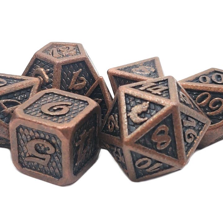 Metal Dice Set: Dragon Scale - Ancient Bronze for wholesale by Old School Dice