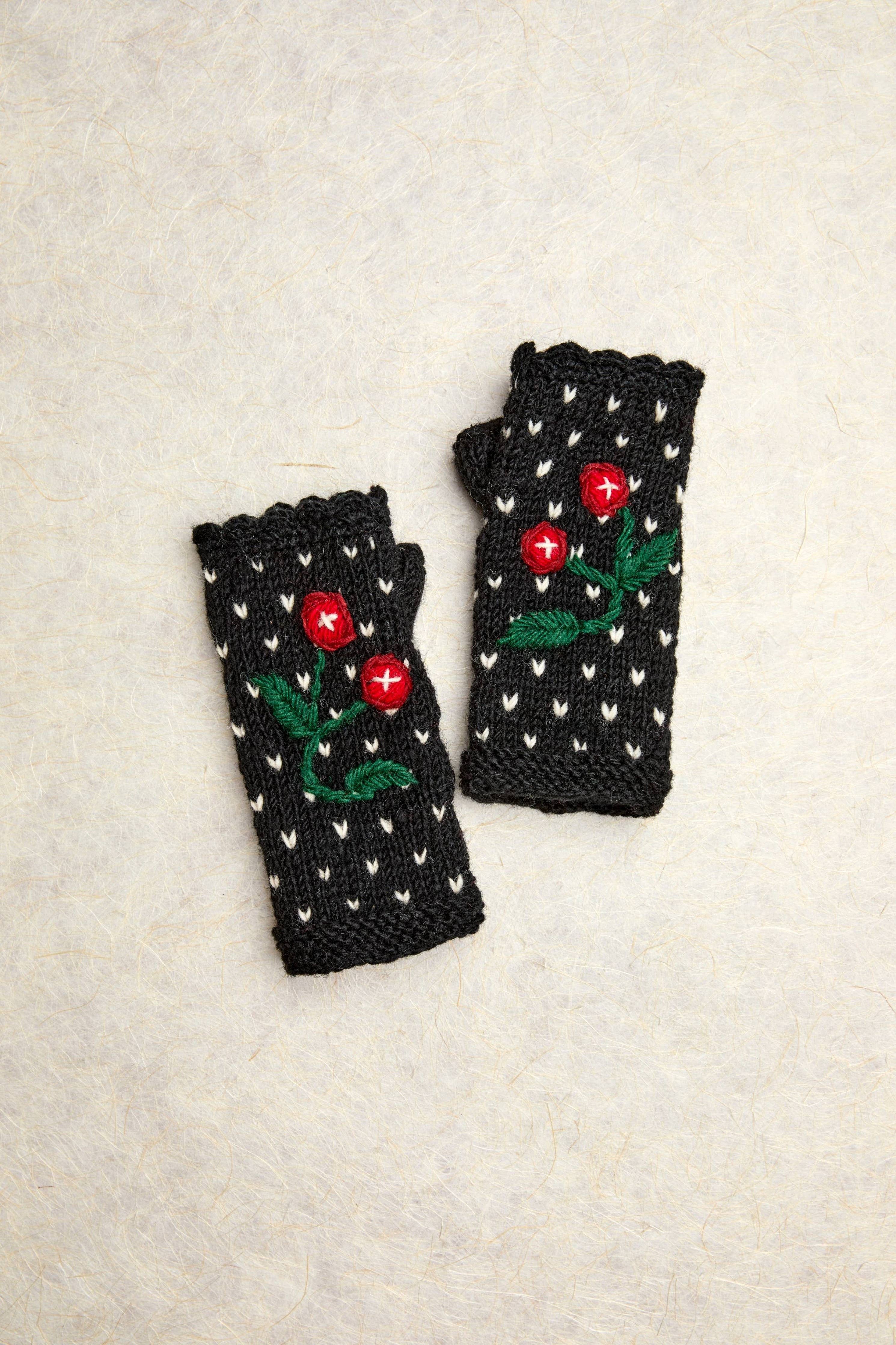 By Many Hands - Wholesale Hand Warmer - Cherries Noir Knit Handwarmers1