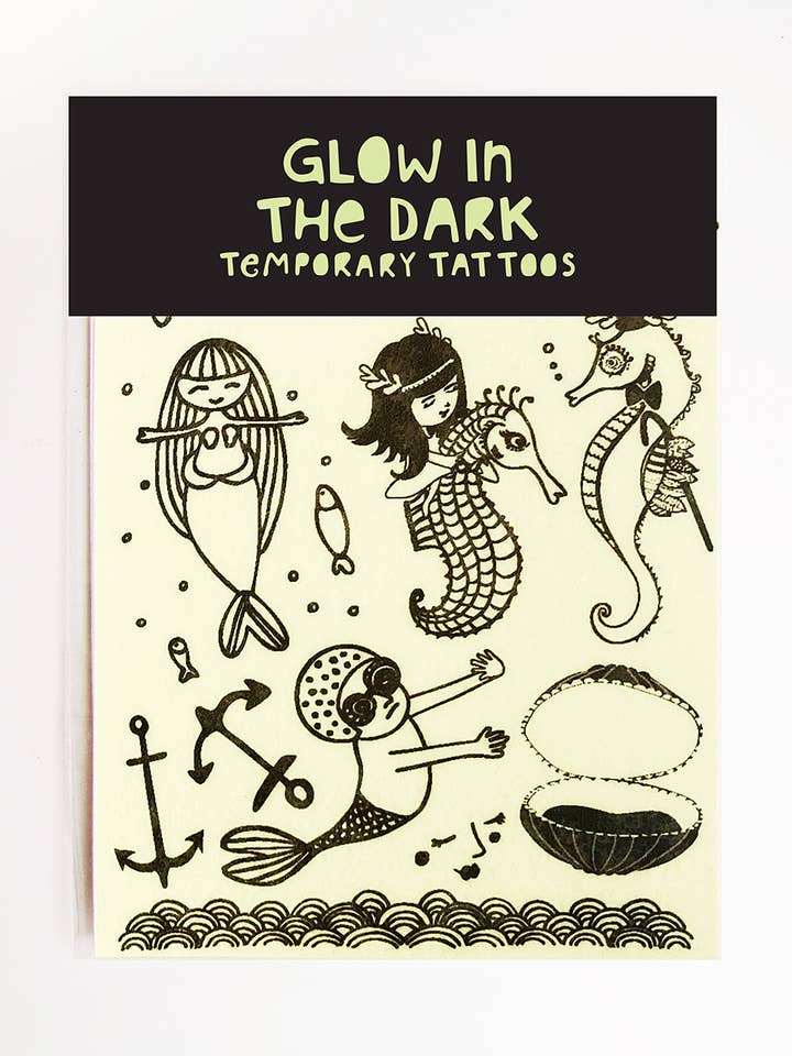 Mermaid World | Glow In The Dark Temporary Tattoos for wholesale by Missy Minzy
