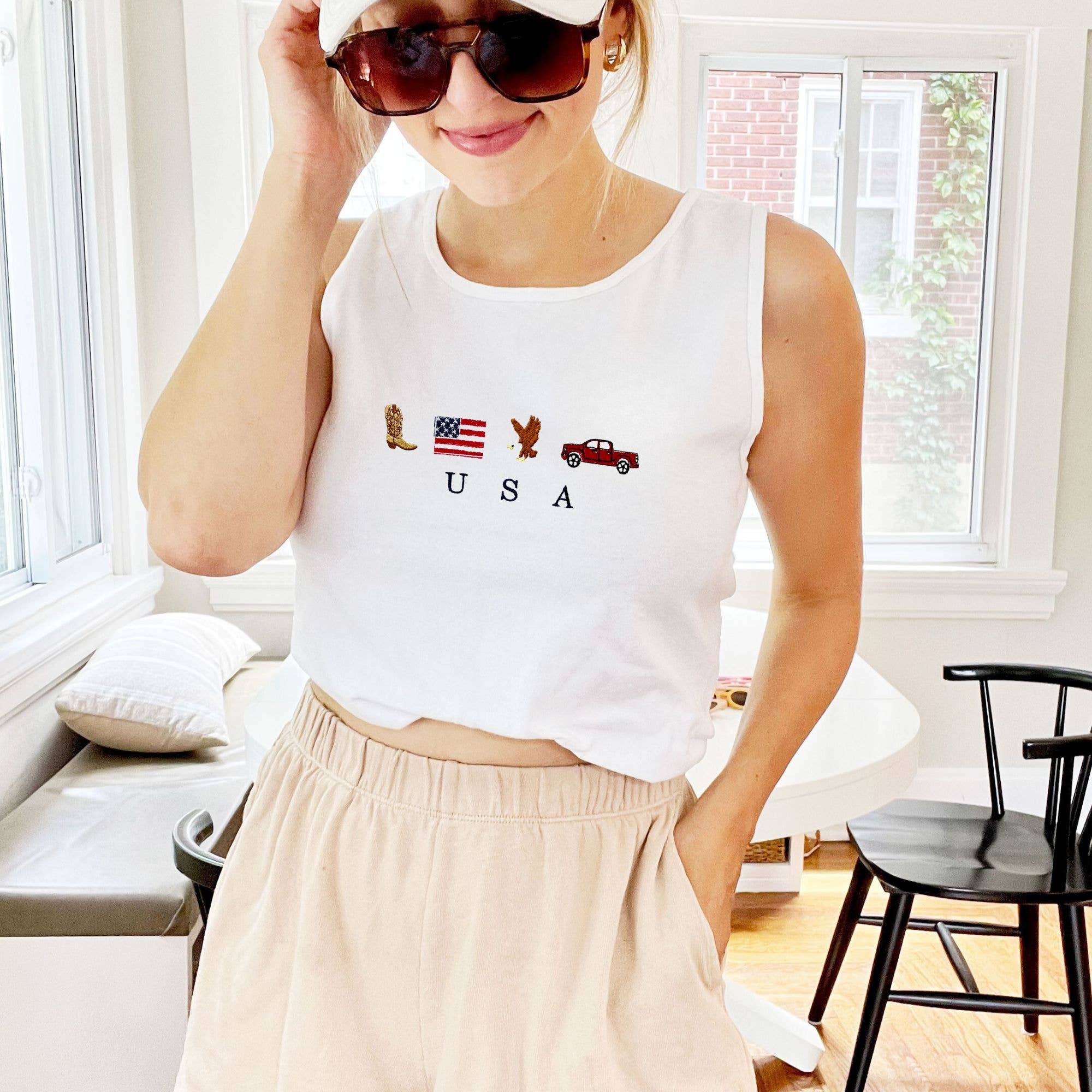 Arden & Gold - Wholesale Tank Top - Women's - Embroidered USA Icons Comfort Colors Tank Top | 4th Of July 0