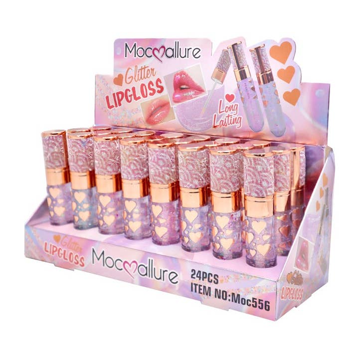 PINEAPPLE Beauty - Wholesale Retailer Display - Beauty & Wellness - JH LC4401-12 Mocallure Heart Glitter Lip Gloss - 24 pcs