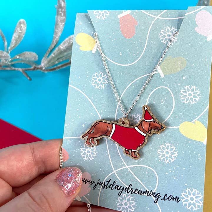 Christmas Sausage Dog Necklace for wholesale by Just Daydreaming