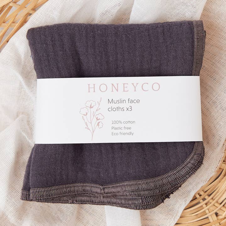 honeyco - Wholesale Wash Cloth - Muslin face cloths - grey - reusable - eco beauty0