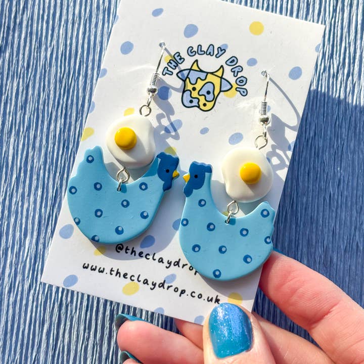 Fried Egg Chickens - Denim & Navy Blue for wholesale by The Clay Drop