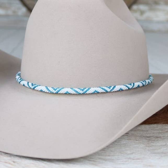 Round Beaded Hat Band (White & Blue) for wholesale by Willow Lane Hat Co.