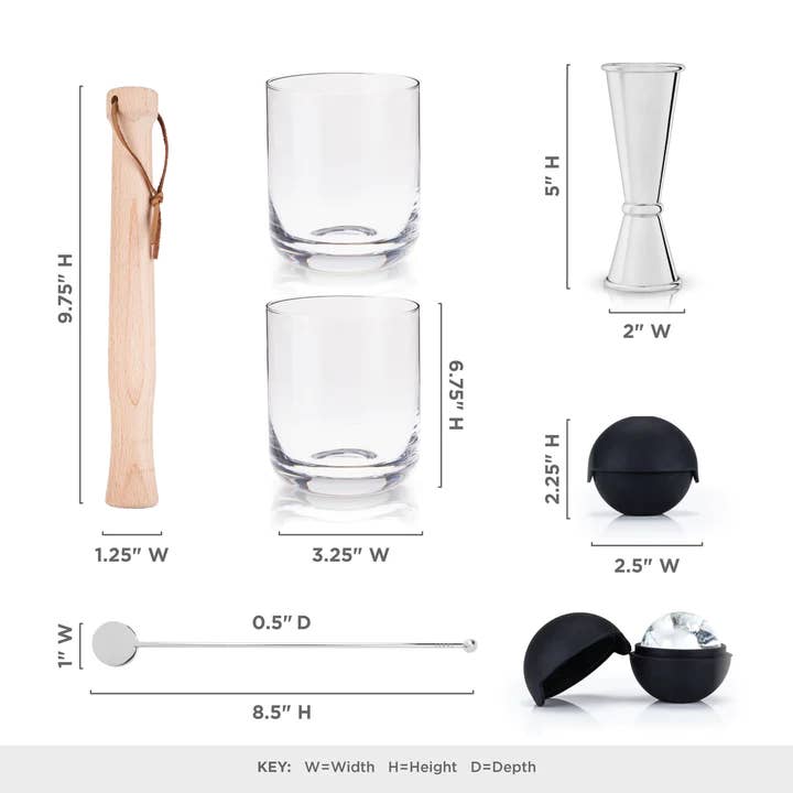 Viski - Wholesale Bar Tool - Viski Professional Cocktail Muddler Barware Set - Set of 7
