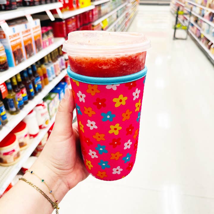 Sonny Rising - Wholesale Drink Huggers & Koozies - Iced Coffee Sleeve, Bright Pink Floral