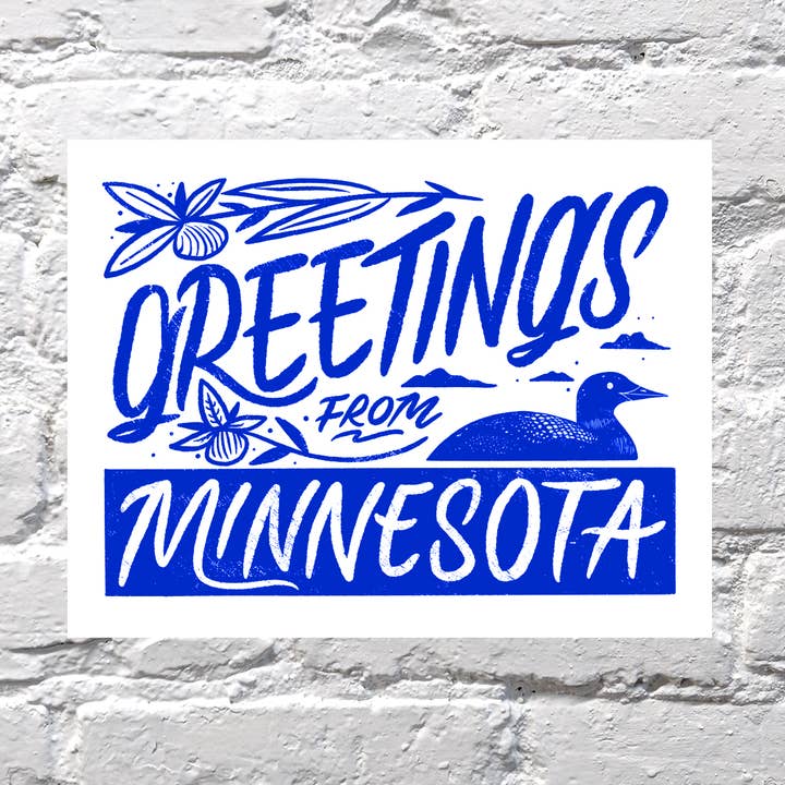 Greetings from Minnesota postcard for wholesale by Bench Pressed