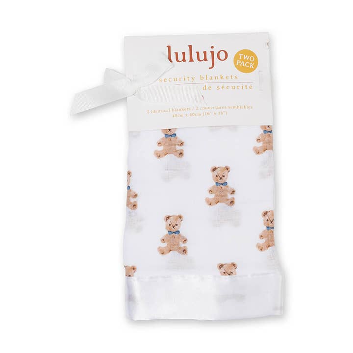 Pack de 2 mantas de seguridad de algodón 16" x 16" – Osos vintage para venta al por mayor de Lulujo Baby