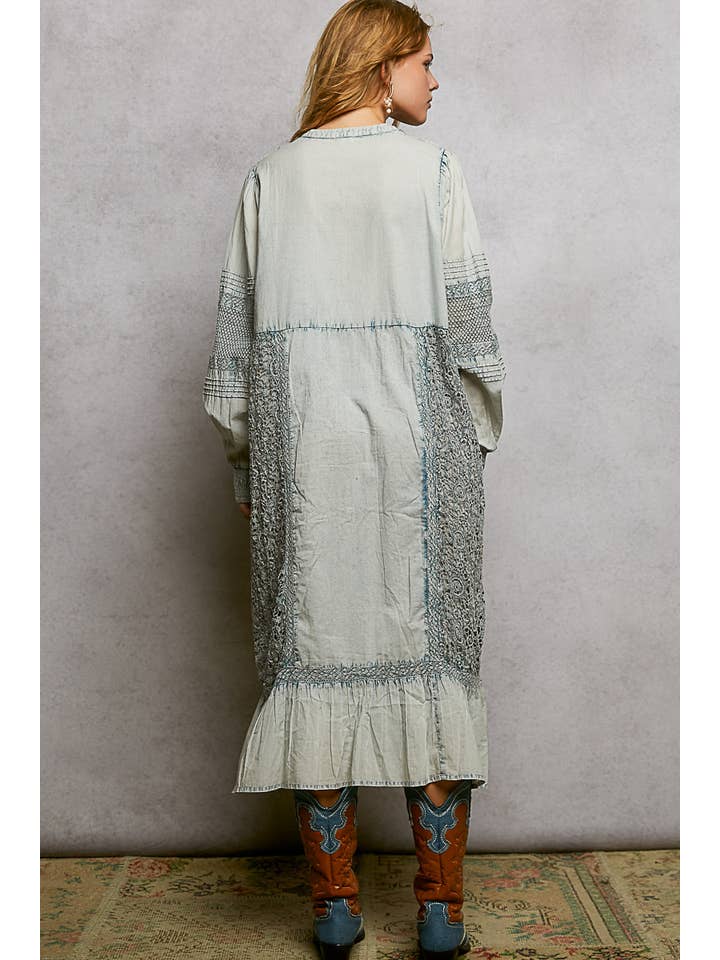 Pol Clothing - Wholesale Dress - Women's - Vintage Pintuck Ruffle Washed Boho Dress9